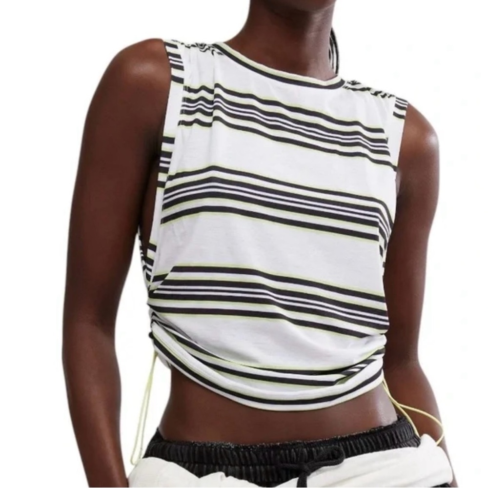 FP Movement by Free People Stripe Sport Mode Muscle Tee L Black Combo